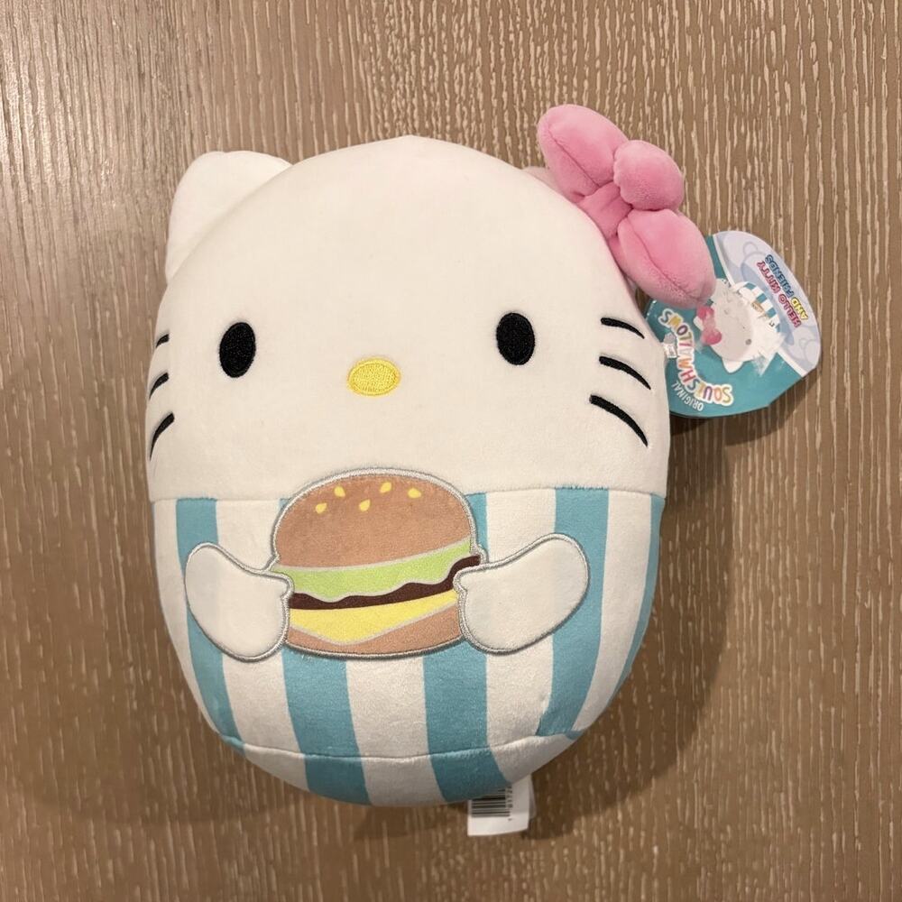 NWT Squishmallows Sanrio 10” Blue White HELLO KITTY Pink Bow Burger Hamburger
